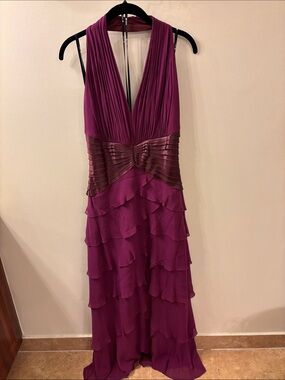 Tadashi Shoji Plum Layered V-Neck Maxi Dress